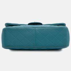 Pre Owned Chanel Blue Jumbo Classic Lambskin Double Flap