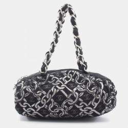 Chanel Coco Mark Chain Handbag Fabric Velor Black