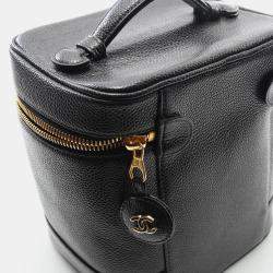 Pre Owned Chanel Vertical Vanity Black Leather Top Handle Bag