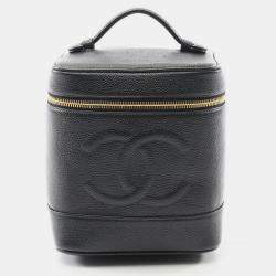 Pre Owned Chanel Vertical Vanity Black Leather Top Handle Bag