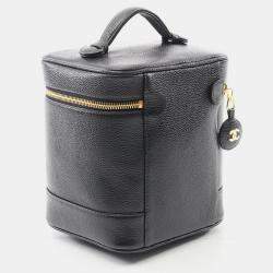 Pre Owned Chanel Vertical Vanity Black Leather Top Handle Bag