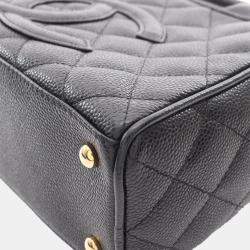 Pre Owned Chanel CC Black Grained Calfskin Bowling Bag