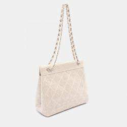 Pre Owned Chanel Matelasse Chain Shoulder Bag Linen Canvas Beige Shw