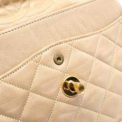 Pre Owned Chanel Matelasse Paris Limited W Flap Chain Shoulder Bag Leather Beige Coco Cc