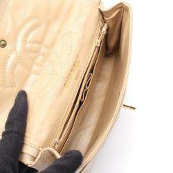Pre Owned Chanel Matelasse Paris Limited W Flap Chain Shoulder Bag Leather Beige Coco Cc