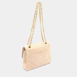 Pre Owned Chanel Matelasse Paris Limited W Flap Chain Shoulder Bag Leather Beige Coco Cc