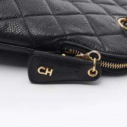 Pre Owned Chanel Matelasse Chain Tote Shoulder Bag Calfskin Leather Black Ghw