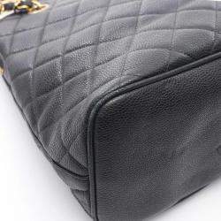 Pre Owned Chanel Matelasse Chain Tote Shoulder Bag Calfskin Leather Black Ghw