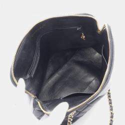 Pre Owned Chanel Matelasse Chain Tote Shoulder Bag Calfskin Leather Black Ghw