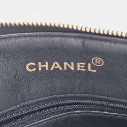 Pre Owned Chanel Matelasse Chain Tote Shoulder Bag Calfskin Leather Black Ghw