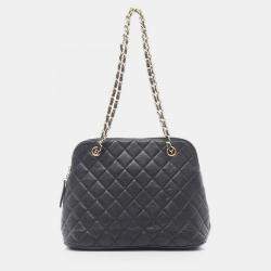 Chanel Matelasse Chain Tote Shoulder Bag Calfskin Leather Black Ghw