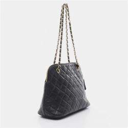 Pre Owned Chanel Matelasse Chain Tote Shoulder Bag Calfskin Leather Black Ghw