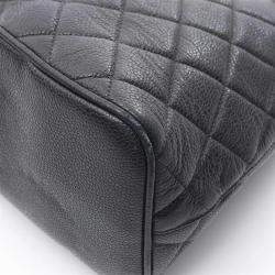 Pre Owned Chanel Matelasse Chain Tote Shoulder Bag Calfskin Leather Black Ghw