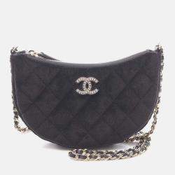 Chanel Mini Matelasse Hobo Chain Crossbody Shoulder Bag Fabric Black Ghw