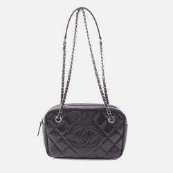 Chanel Matelasse Chain Shoulder Bag Lambskin Sheep Leather Black Shw