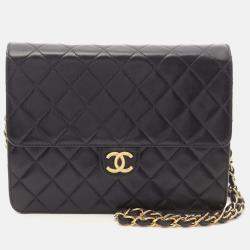 Chanel Matelasse Single Flap Shoulder Bag Lamb Sheep Leather Black Ghw Cc