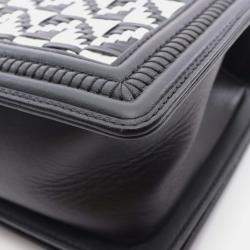Chanel Boy Chanel Chain Shoulder Bag Lamb Sheep Leather Black White