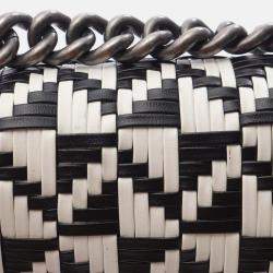 Chanel Boy Chanel Chain Shoulder Bag Lamb Sheep Leather Black White