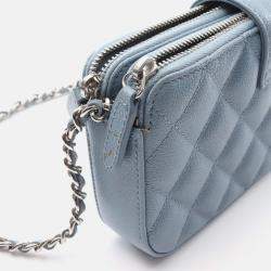 Pre Owned Chanel CC Blue Caviar Quilted Box Clutch With Chain 