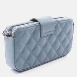 Pre Owned Chanel CC Blue Caviar Quilted Box Clutch With Chain 