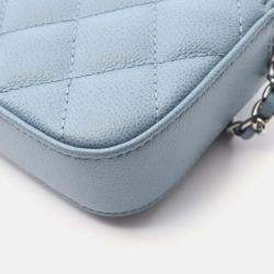 Pre Owned Chanel CC Blue Caviar Quilted Box Clutch With Chain 