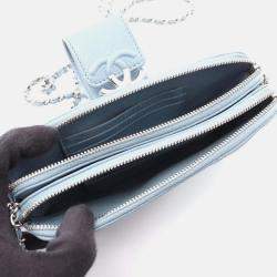 Pre Owned Chanel CC Blue Caviar Quilted Box Clutch With Chain 