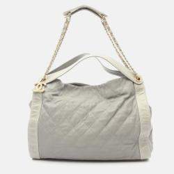 Pre Owned Chanel Coco Mark Matelasse Chain Shoulder Bag Leather Gray Ghw Cc