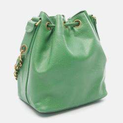 Pre Owned Chanel CC Green Caviar Leather Bucket Bag