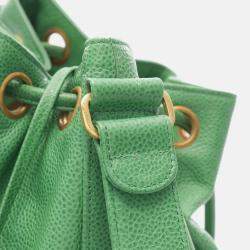 Pre Owned Chanel CC Green Caviar Leather Bucket Bag