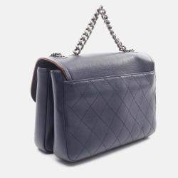 Pre Owned Chanel Matelasse Hand Chain Shoulder Crossbody Bag Leather Navy