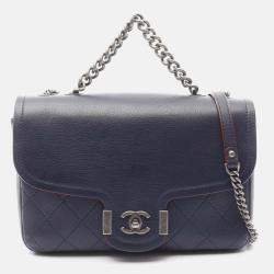 Chanel Matelasse Hand Chain Shoulder Crossbody Bag Leather Navy