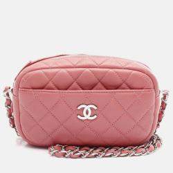 Chanel Matelasse Chain Shoulder Crossbody Bag Lambskin Leather Pink Shw