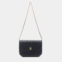 Pre Owned Chanel Matelasse W Flap Chain Shoulder Bag  Lambskin Black Ghw