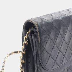 Pre Owned Chanel Matelasse W Flap Chain Shoulder Bag  Lambskin Black Ghw