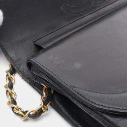 Pre Owned Chanel Matelasse W Flap Chain Shoulder Bag  Lambskin Black Ghw