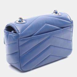 Pre Owned Chanel Chevron Blue Leather Chain Shoulder Bag