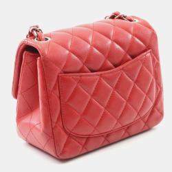 Pre Owned Chanel Mini Red Lambskin Chain Shoulder Bag