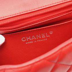 Pre Owned Chanel Mini Red Lambskin Chain Shoulder Bag