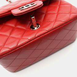 Pre Owned Chanel Mini Red Lambskin Chain Shoulder Bag