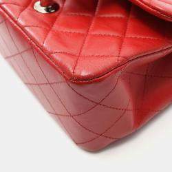 Pre Owned Chanel Mini Red Lambskin Chain Shoulder Bag