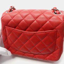 Pre Owned Chanel Mini Red Lambskin Chain Shoulder Bag
