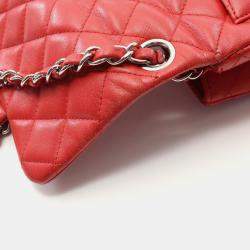Pre Owned Chanel Mini Red Lambskin Chain Shoulder Bag