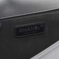 Pre Owned Chanel Boy Gray Fabric Leather Chain Shoulder Bag