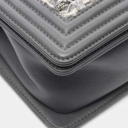 Pre Owned Chanel Boy Gray Fabric Leather Chain Shoulder Bag