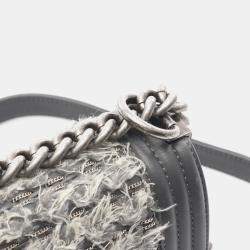 Pre Owned Chanel Boy Gray Fabric Leather Chain Shoulder Bag