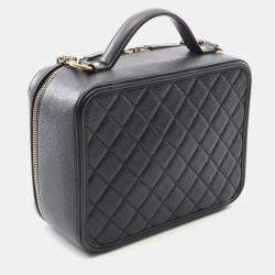 Pre Owned Chanel Filigree Black Leather Vanity Shoulder Bag