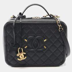 Chanel Cc Filigree Matelasse Vanity Chain Shoulder Bag  Calfskin Black Ghw