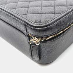 Pre Owned Chanel Filigree Black Leather Vanity Shoulder Bag