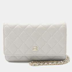 Chanel Matelasse Crossbody Chain Shoulder Bag Calfskin Gray Ghw Cc