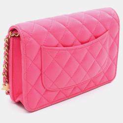 Pre Owned Chanel Classic Pink Leather Wallet on Chain